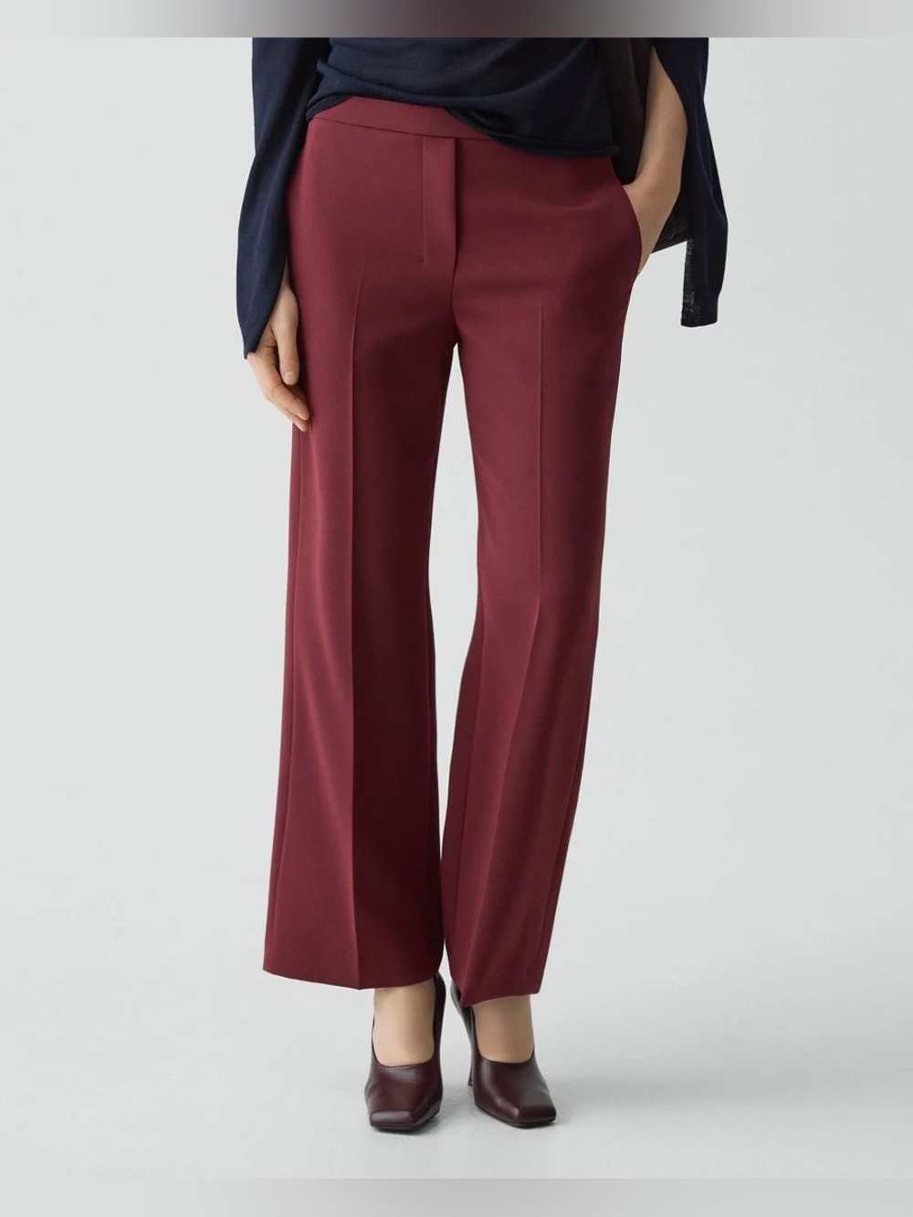 Theory Wide-Leg Pull-On Pant in Admiral Crepe Grenache office suiting designer - Picture 2 of 7